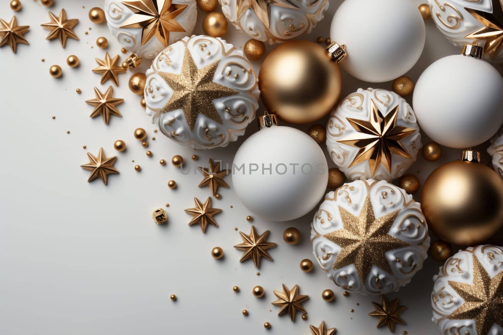 Christmas background with white and gold balls and copy space by Ciorba