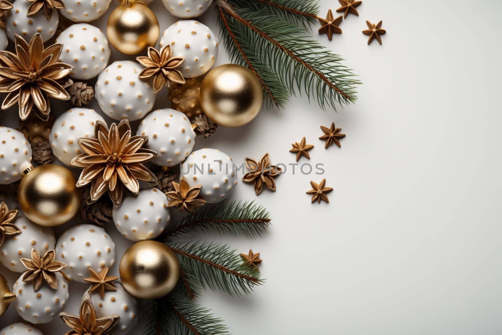 An overhead view captures the festive spirit with christmas objects artfully arranged.