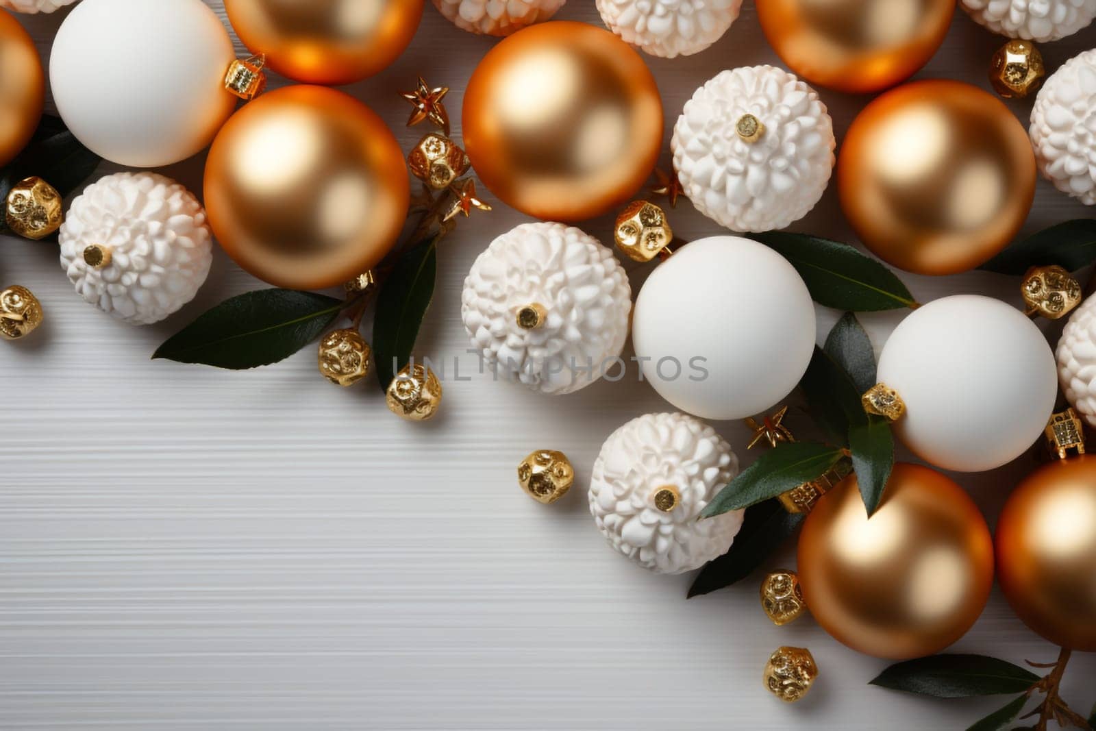 Christmas background with white and gold balls and copy space by Ciorba