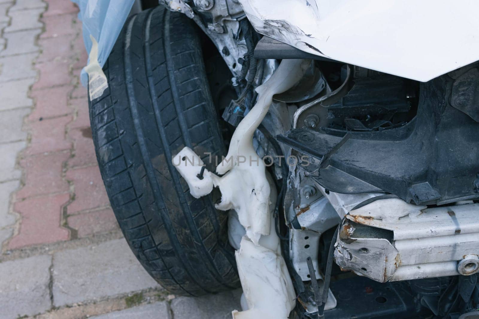 car after an accident in a hundred to repair the hood. High quality photo