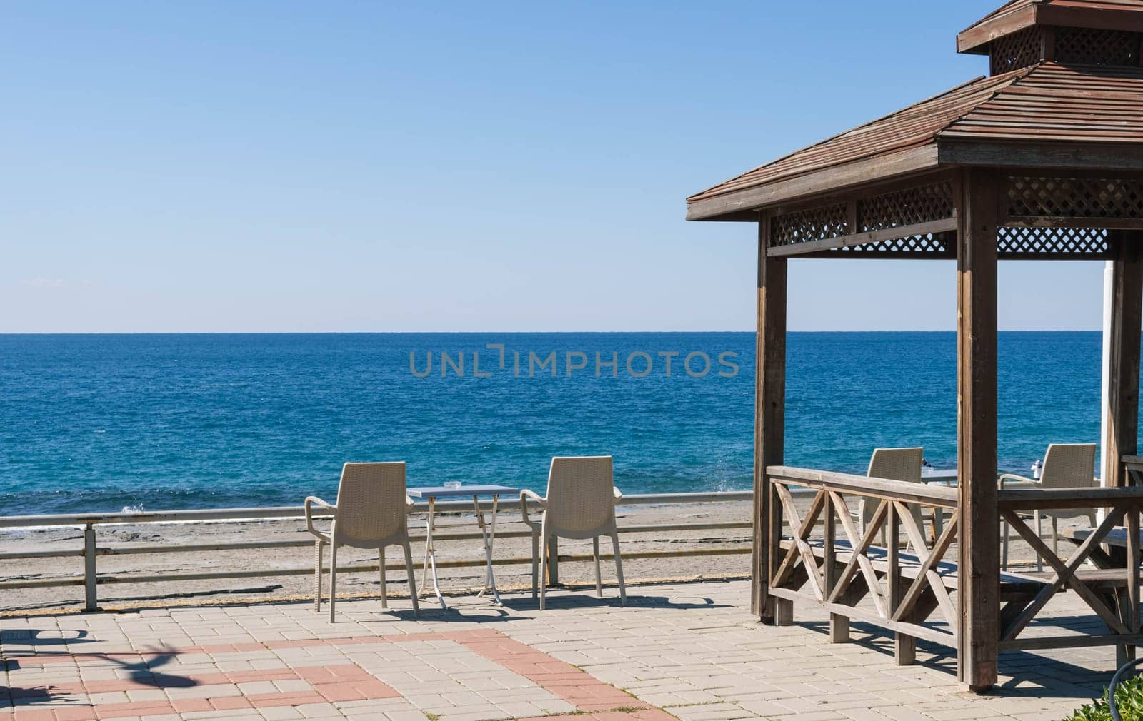 Beautiful view of the seashore sea,view from the cafe on the seashore. by PopOff