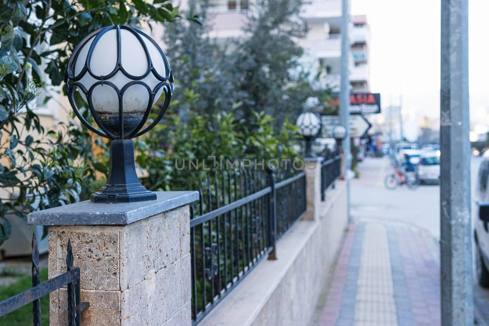 beautiful black lantern on the street close-up. High quality photo