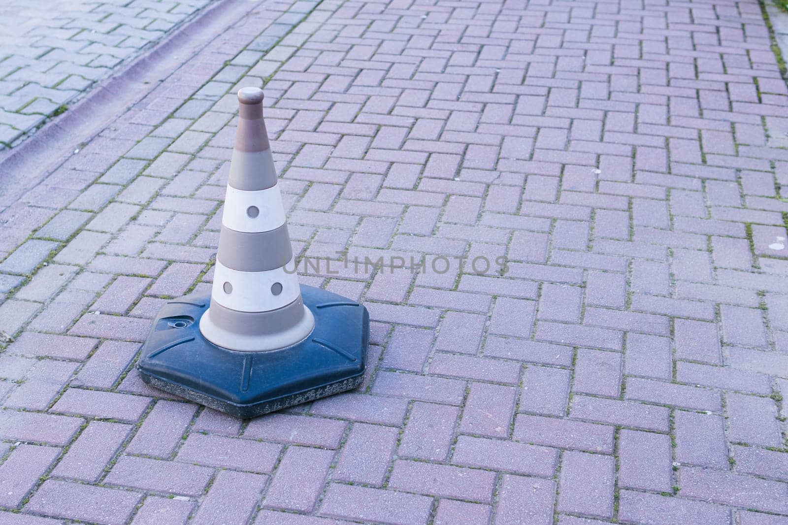 Background with traffic plastic cone on road track by PopOff