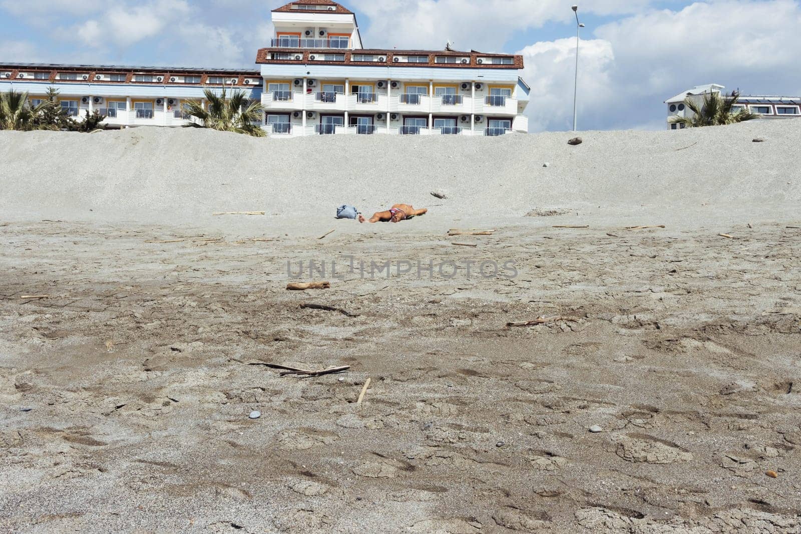 View of house on the beach and the setting sun, real estate with space by PopOff