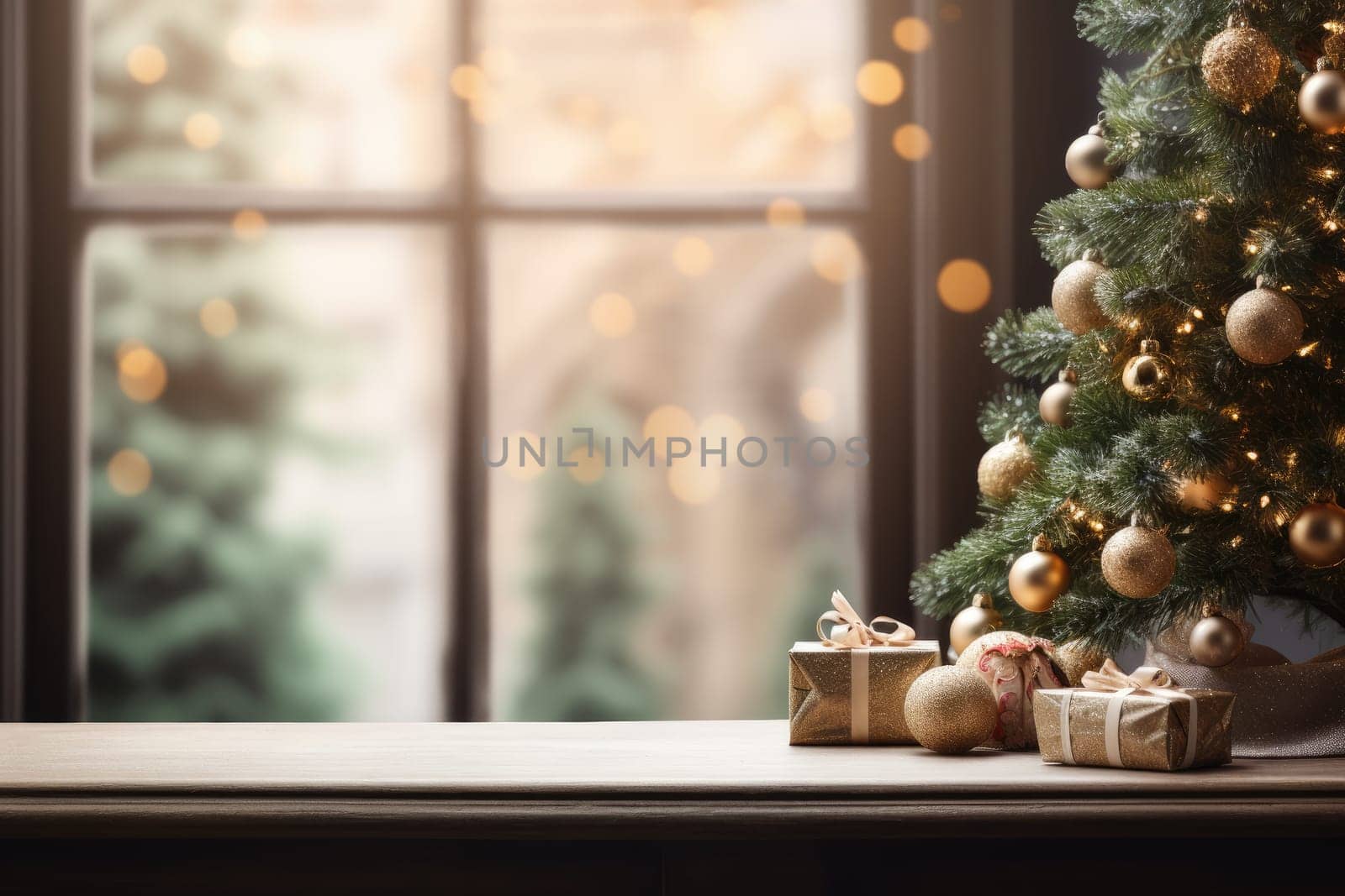 Wooden with copy space Background Christmas concept. Generative AI by itchaznong