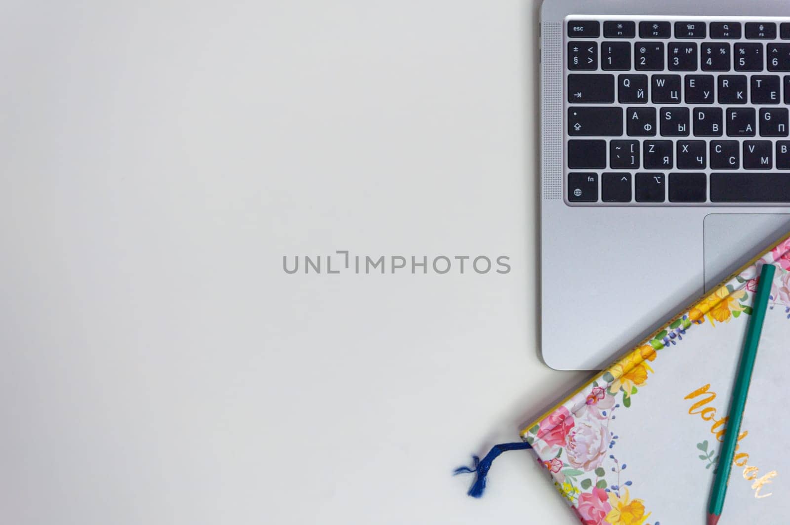 The workspace of an office or home is modern for online work or communication technologies in a store or at home indoors. view from above. High quality photo