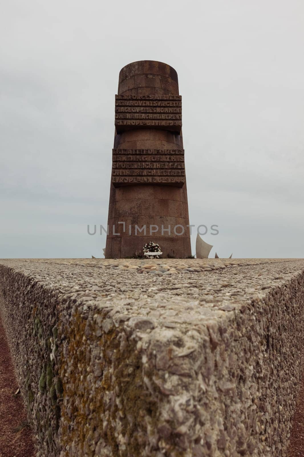 Monument to the fallen soldiers who died in the war. France, Normandy, Omaha Beach. High quality photo