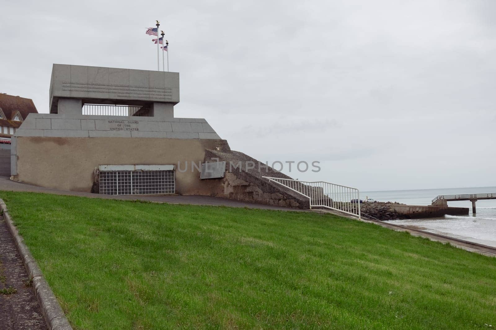 Monument to the fallen soldiers who died in the war. France, Normandy, Omaha Beach, December 24, 2022. High quality photo