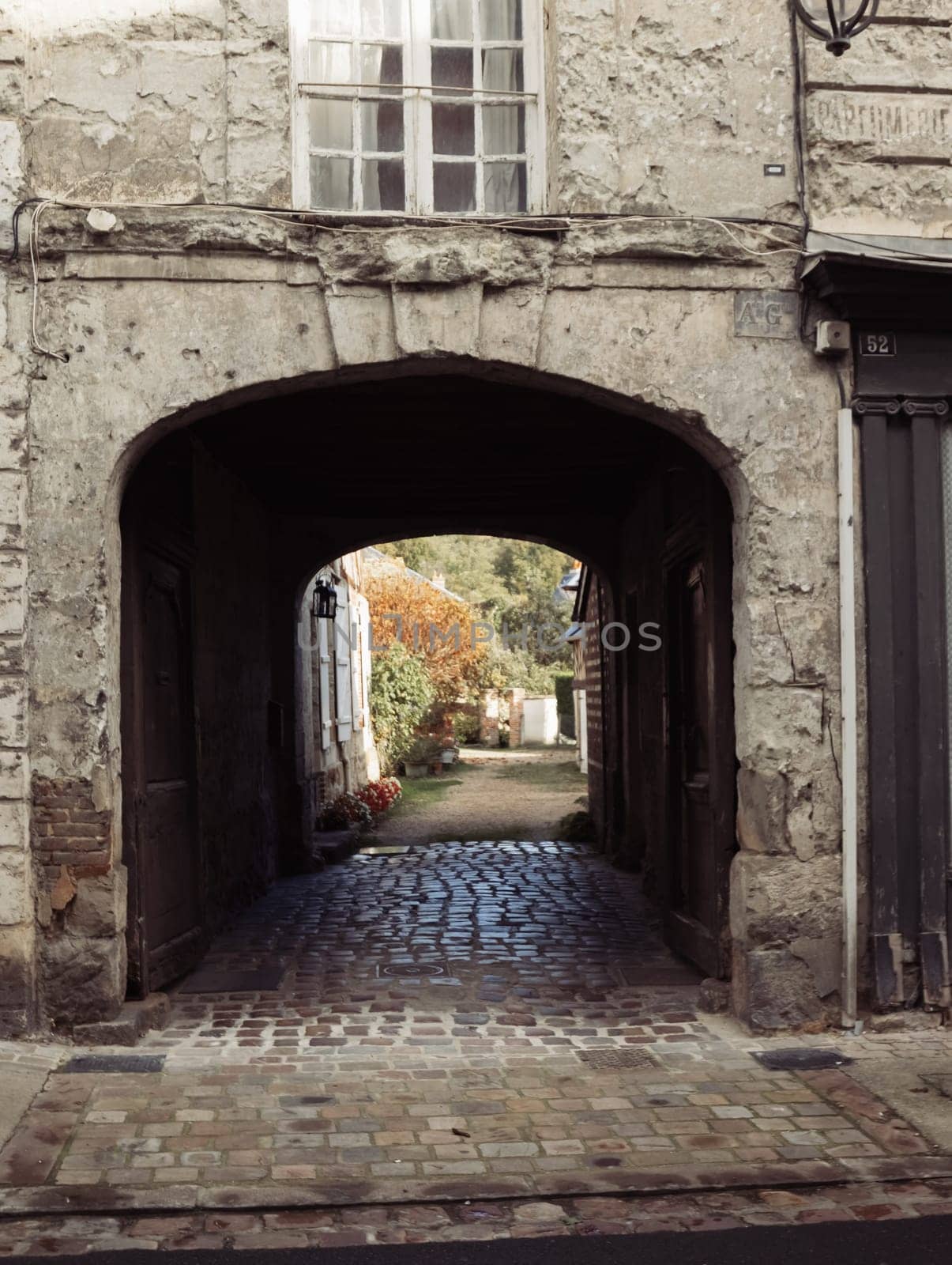an old alley in a european city close-up there is a place for an inscription. High quality photo