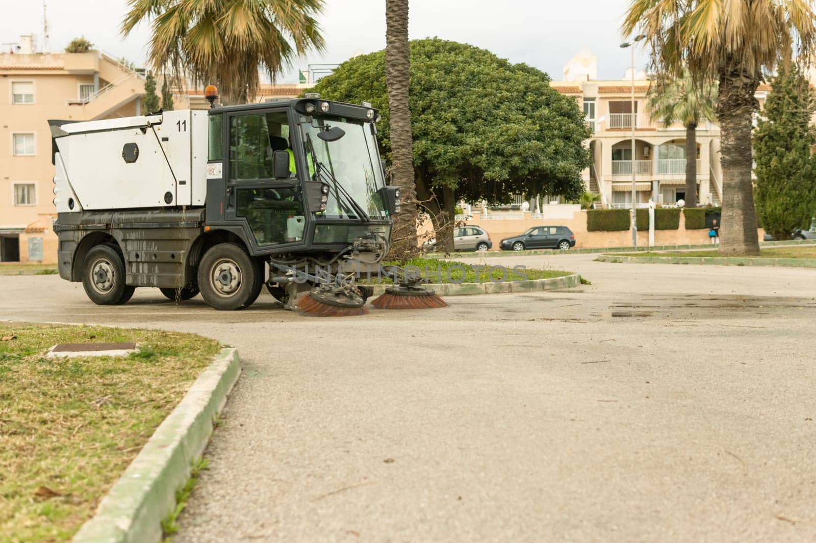 street cleaning machine close-up, there is a place for an inscription. High quality photo