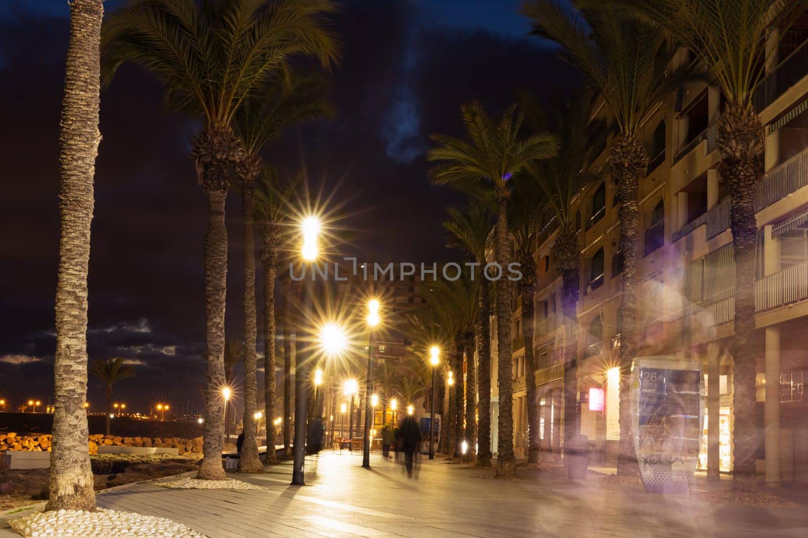 evening beach in Spain, a beautiful evening sea view there is a place for an inscription. High quality photo