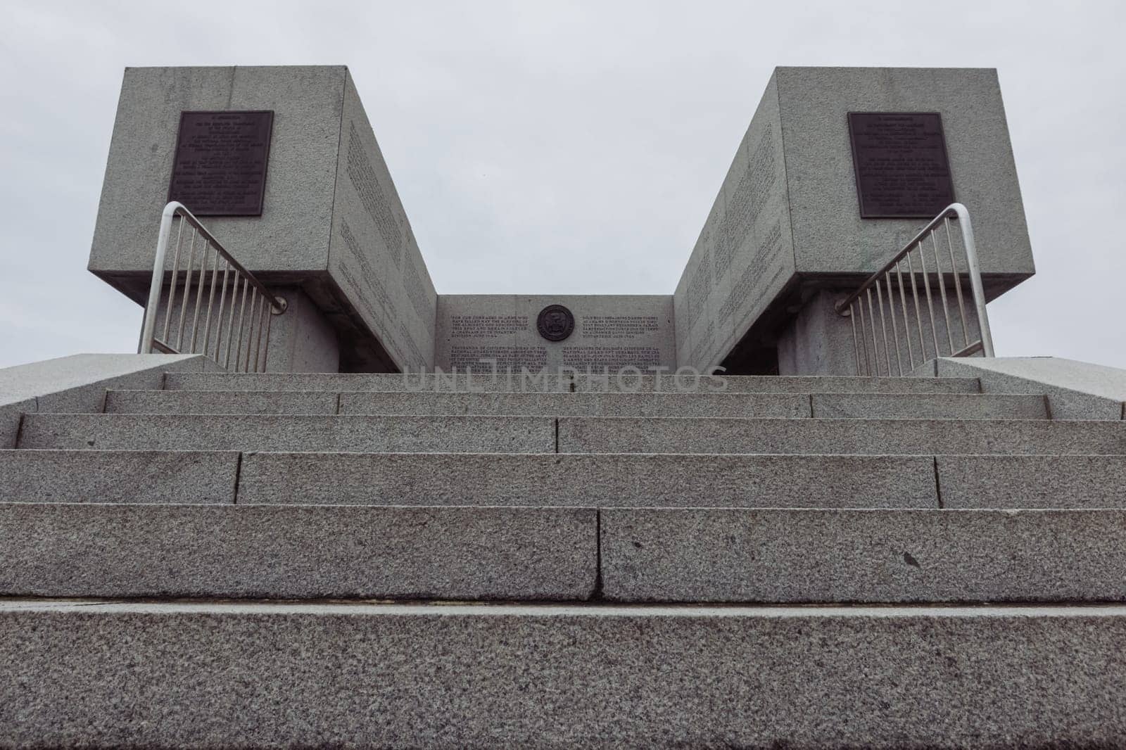 monument to the fallen soldiers who died in the war. France, Normandy, Omaha Beach, December 24, 2022. High quality photo