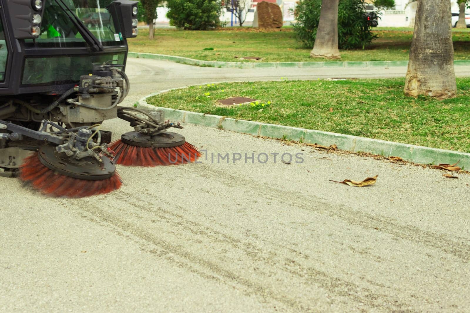 street cleaning machine, they clean the road close-up, there is a place for an inscription. High quality photo