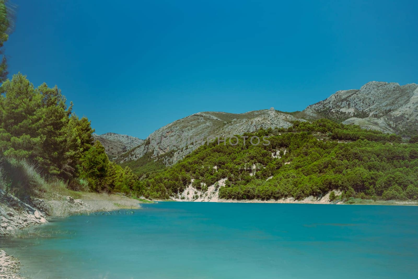 Panoramic view of mountain lake, national park. High quality photo