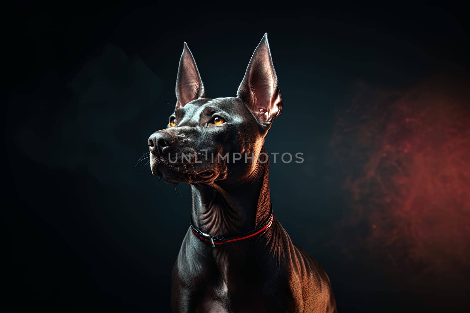 Xoloitzcuintli naked Mexican dog on a black background. Ai generative art
