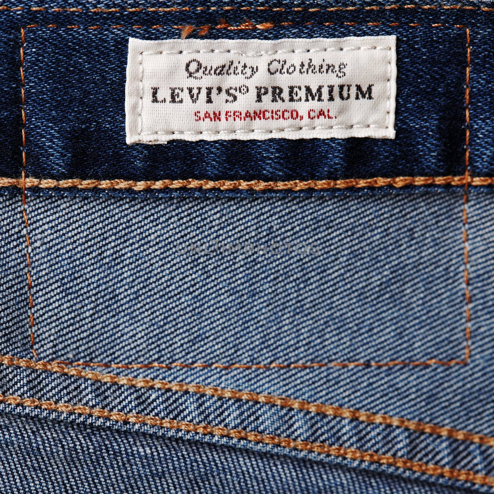 Close up of the details of new LEVI'S 501 Jeans. label and patch LEVI'S. Classic jeans model. LEVI'S is a brand name of Levi Strauss and Co, founded in 1853. 31.12.2021, Rostov, Russia by EvgeniyQW