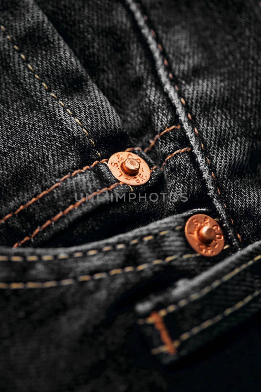 Close up of details of new LEVI'S 501 Jeans. Buttons and seams and pockets close-up. Classic jeans model. LEVI'S is a brand name of Levi Strauss and Co, founded in 1853. 31.12.2021, Rostov, Russia by EvgeniyQW