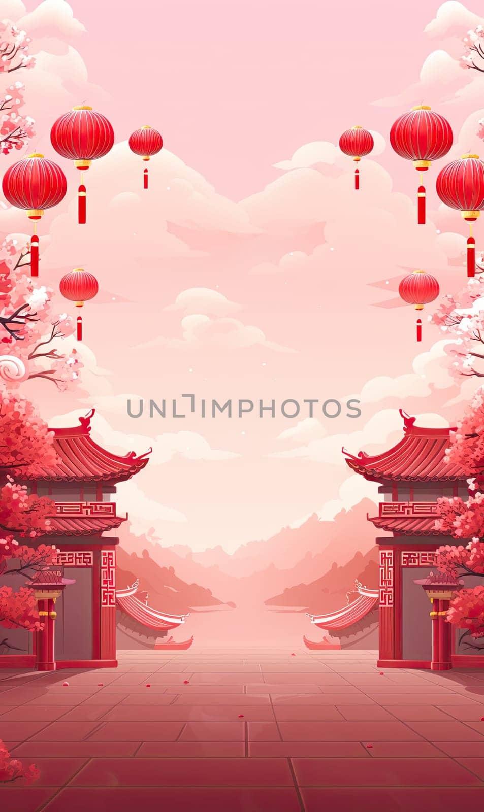 Happy Chinese New Year. illustration design with typical background and lanterns