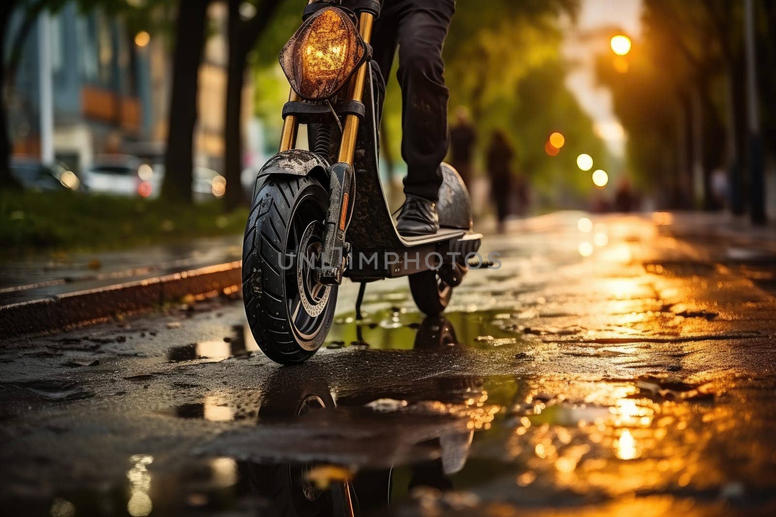 Scooter in the city traveling on eco friendly and sustainable transport. Generative AI.