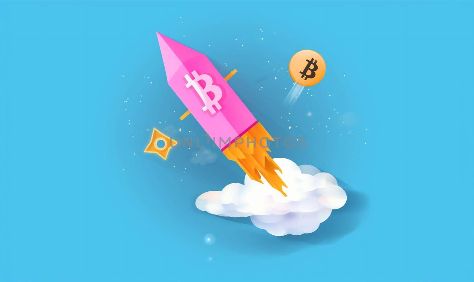 launch rocket bitcoin startup spaceship technology finance space business start. Generative AI. by Vichizh