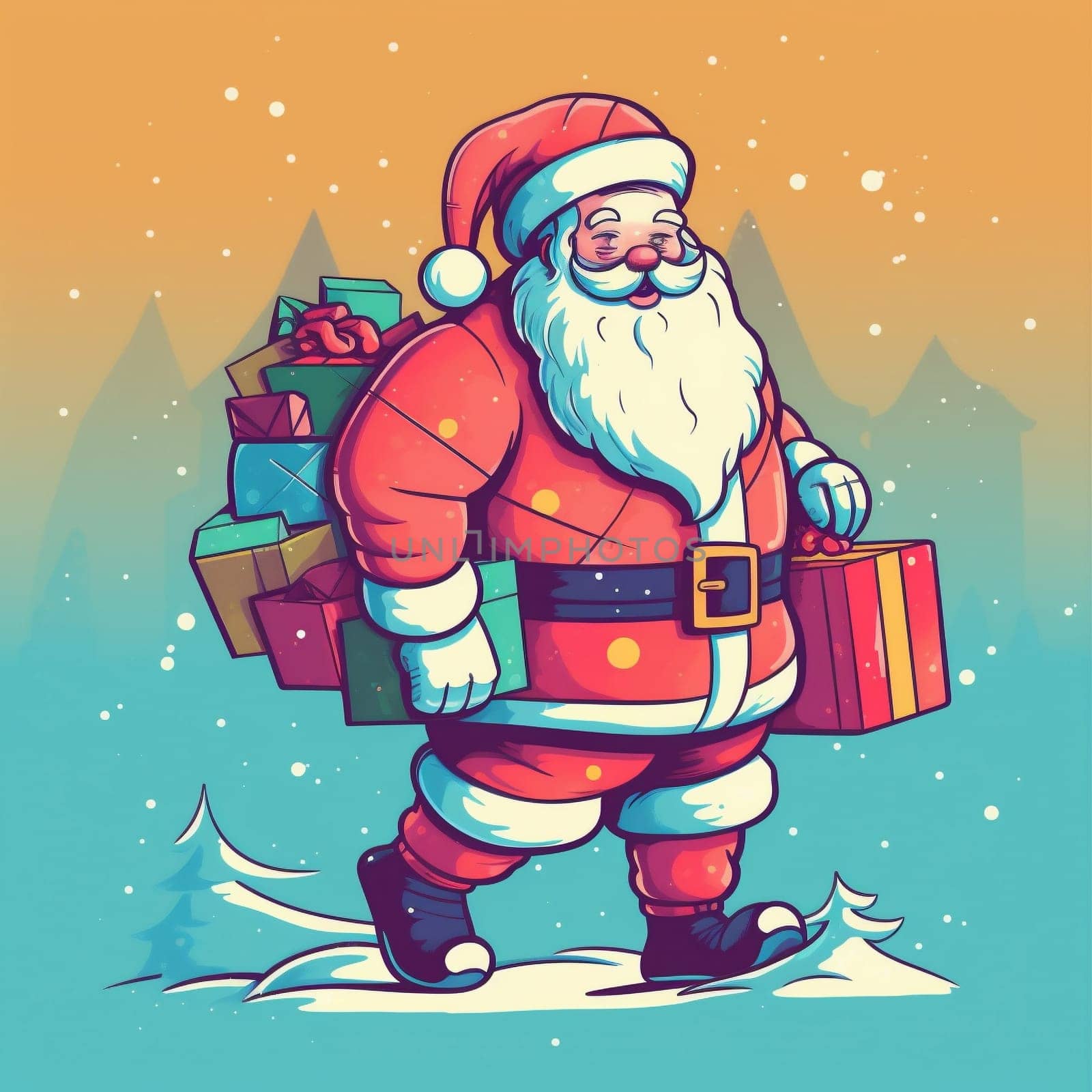 gift winter holiday present santa claus christmas illustration cartoon red. Generative AI. by Vichizh