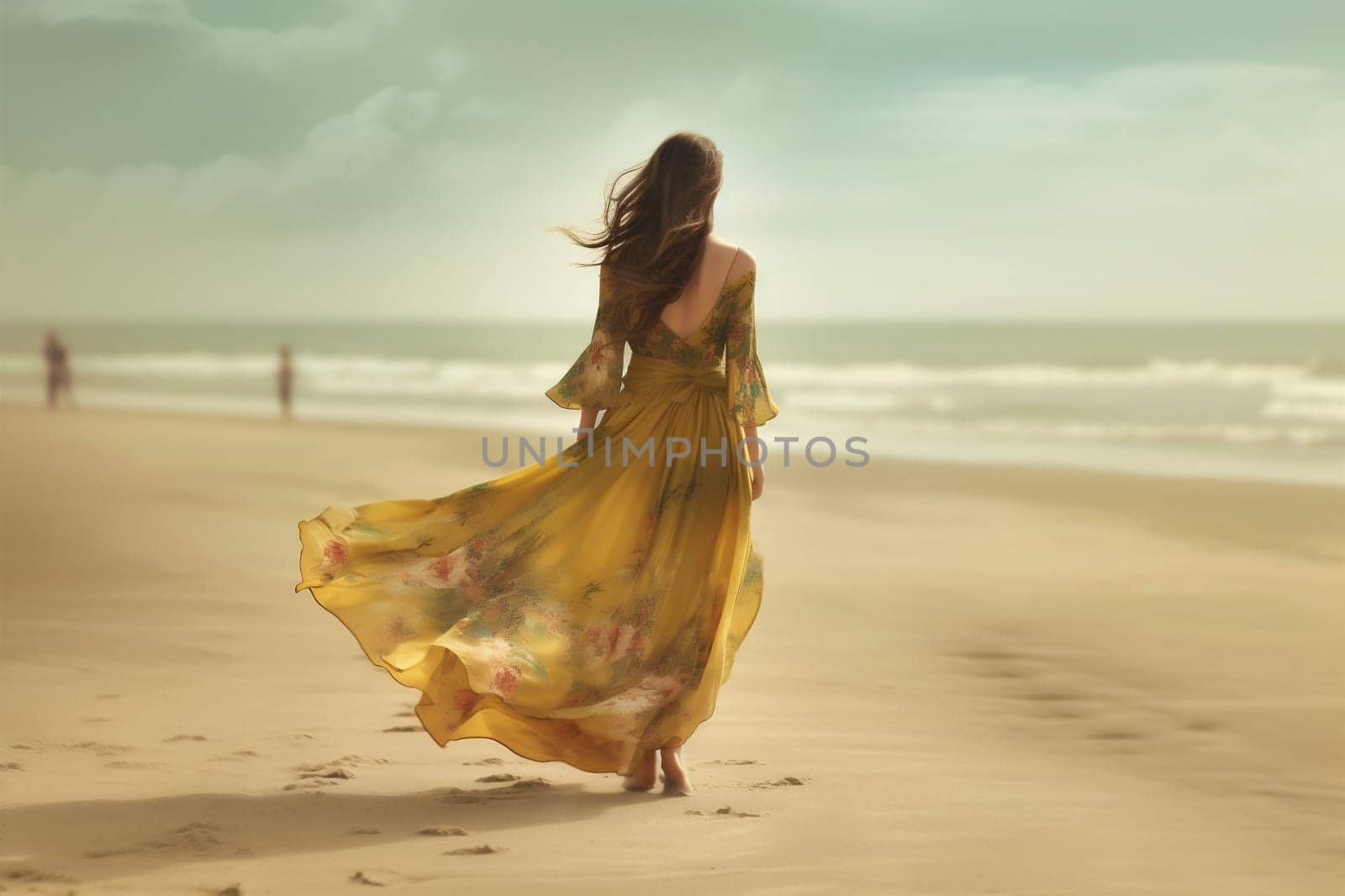 hippie woman beach lifestyle beauty beautiful summer fashion dress sea person. Generative AI. by Vichizh