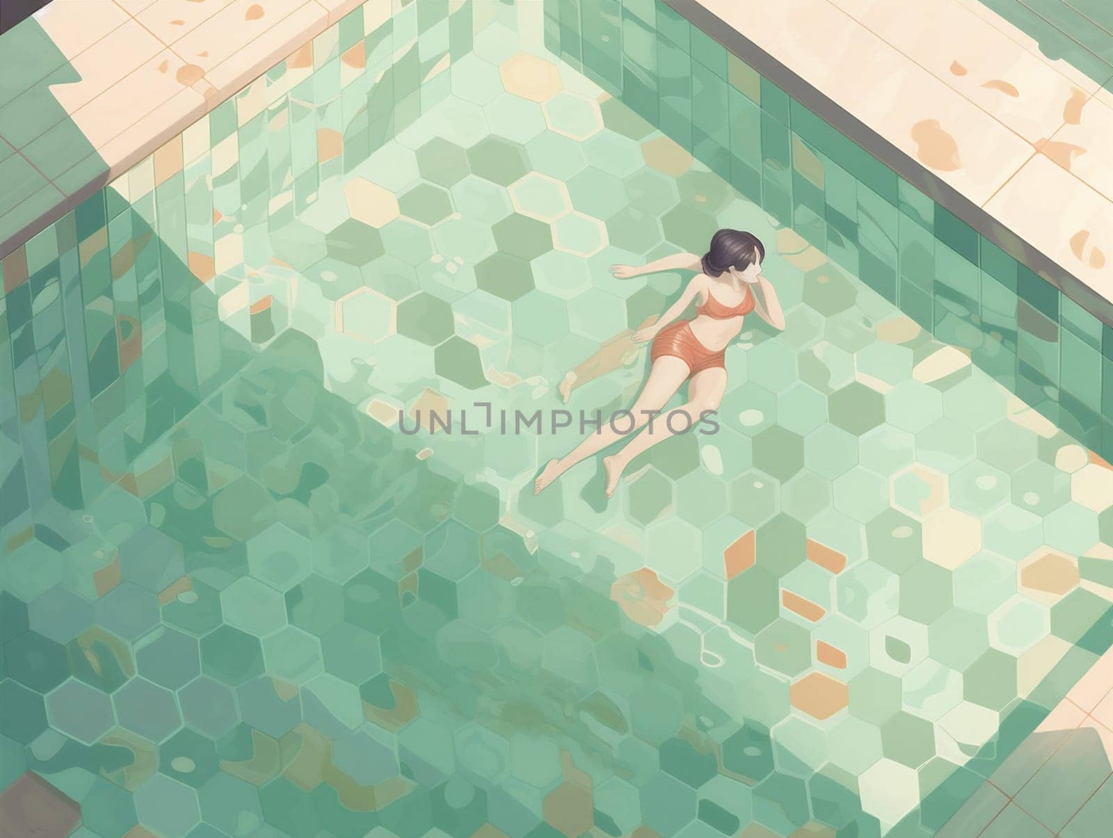 woman holiday top swim summer pool person girl young view water illustration. Generative AI. by Vichizh