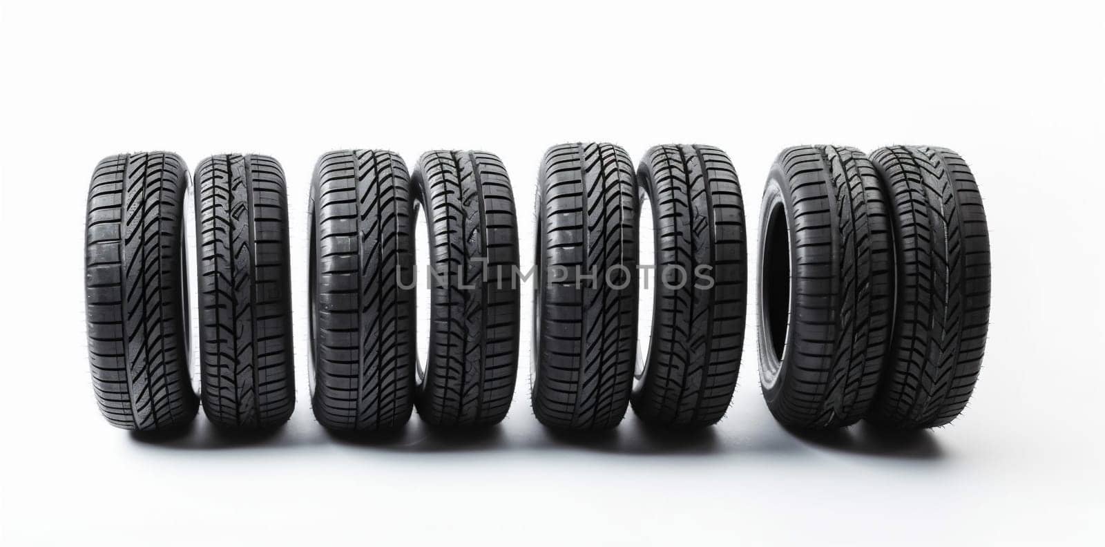 rubber tire object black equipment transport shop heap car tyre automobile wheel auto isolated background clean industry set closeup garage drive. Generative AI.
