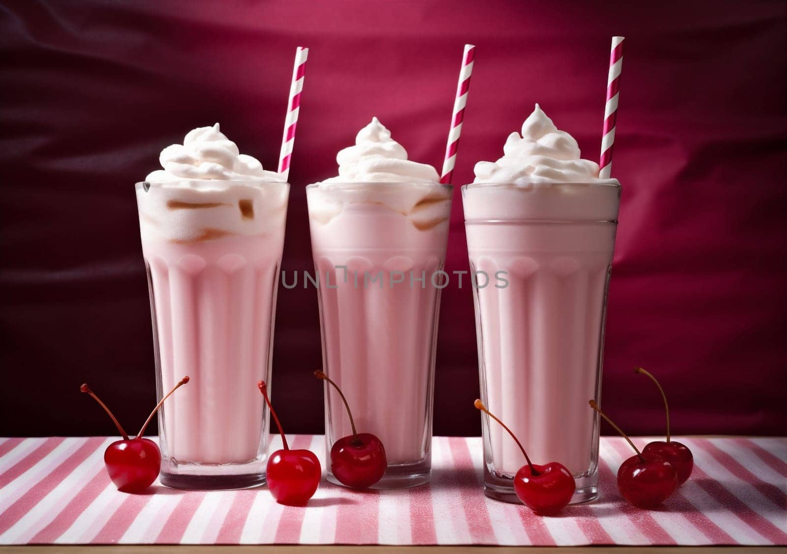 milkshake retro beverage ice drink glass pink sweet cream cocktail. Generative AI. by Vichizh