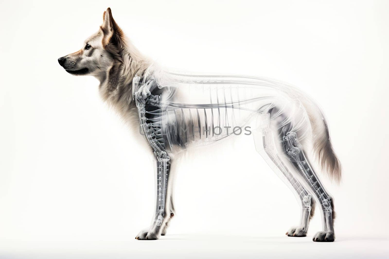 Side view of a dog on an x-ray, isolated on a white background.