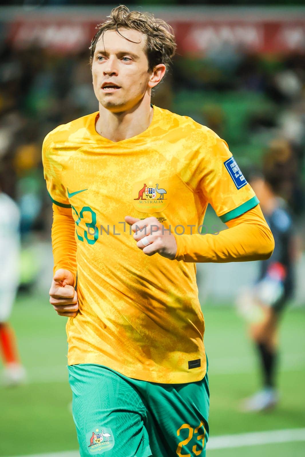 MELBOURNE, AUSTRALIA - NOVEMBER 16: Craig Goodwin of Australia during the 2026 FIFA World Cup Qualifier match between Australia Socceroos and Bangladesh at AAMI Park on November 16, 2023 in Melbourne, Australia