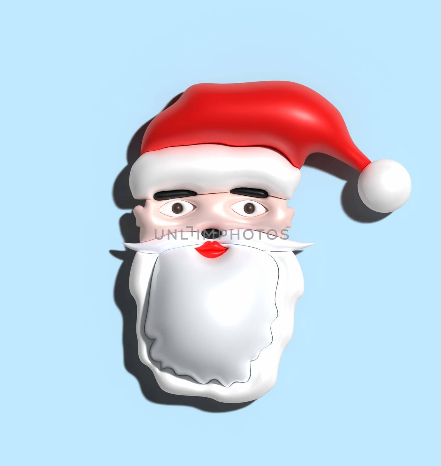 Santa Claus in a red cap on a blue background, 3D rendering illustration