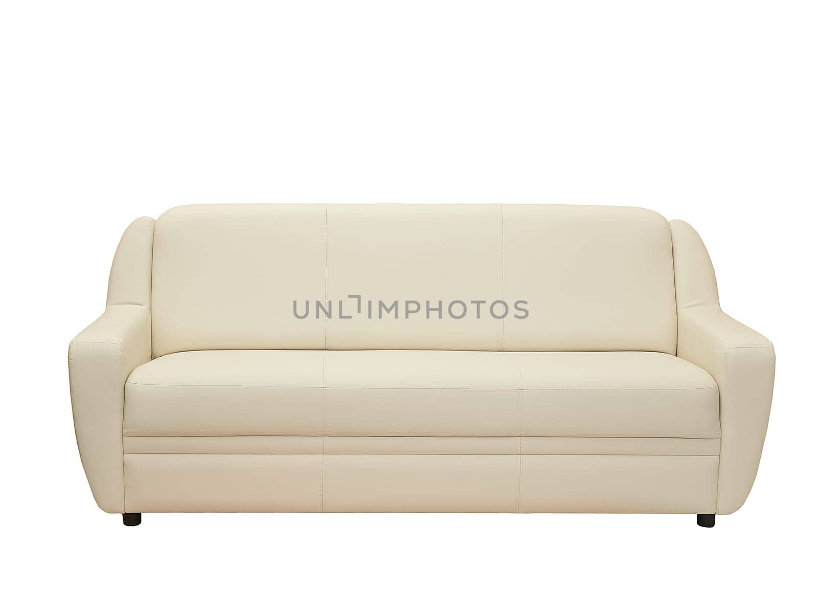 beige contemporary leather couch isolated on white background, front view. modern furniture in minimal style, interior, home or office design