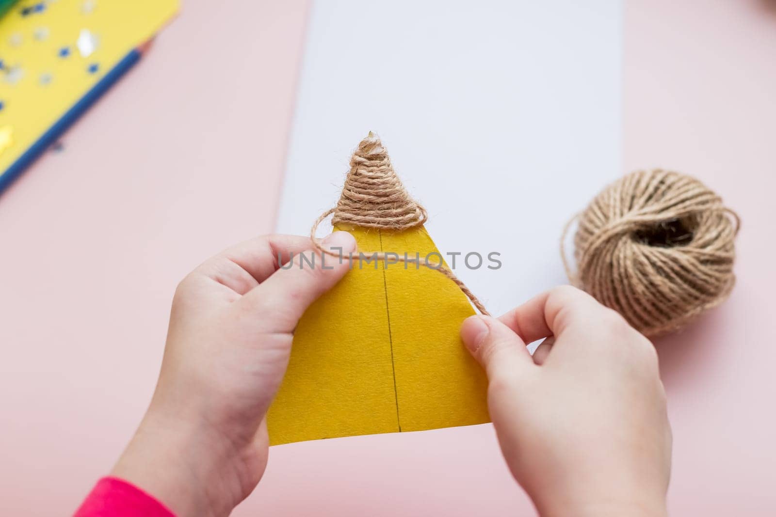 DIY concept. How to make Christmas card. New Year idea for children. Step-by-step photo instructions.