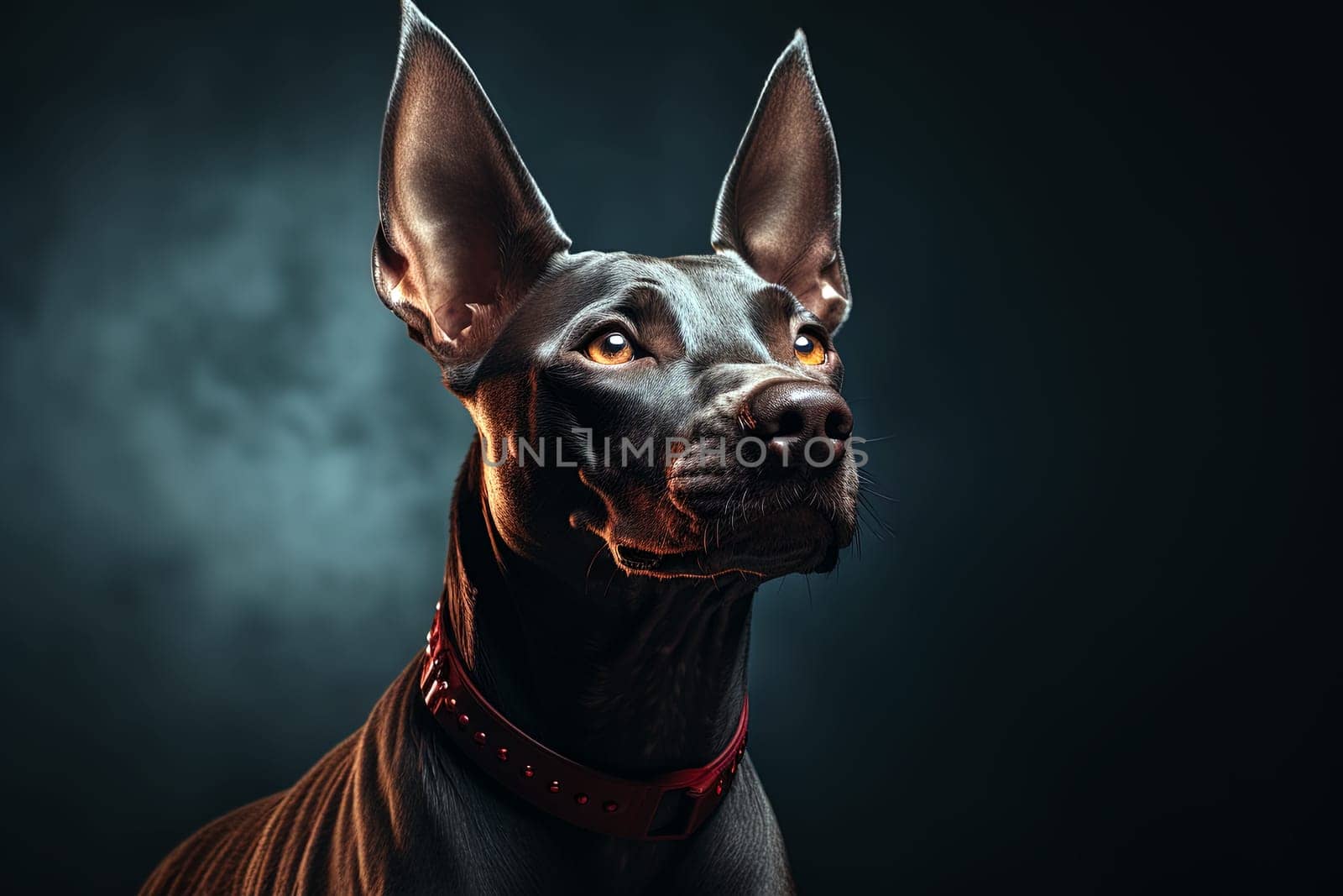 Xoloitzcuintli naked Mexican dog on a black background. Ai generative art