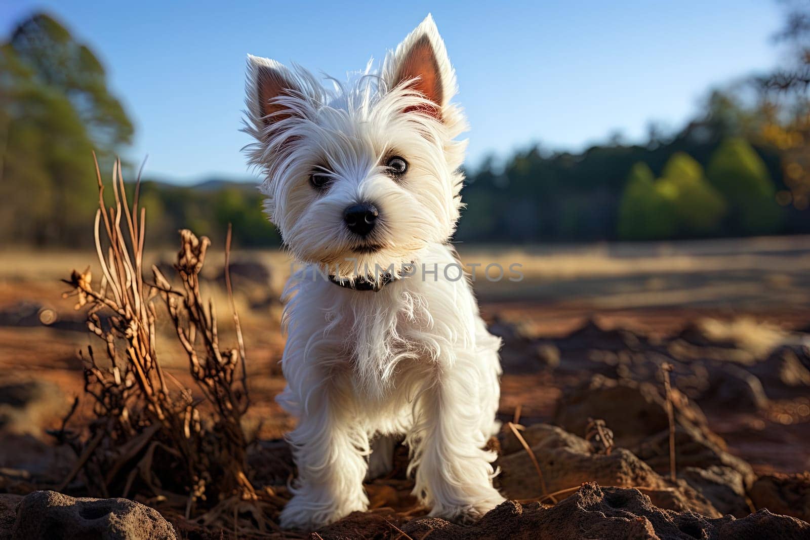 West, Highland, White, Terrier on a summer nature, ai generative art