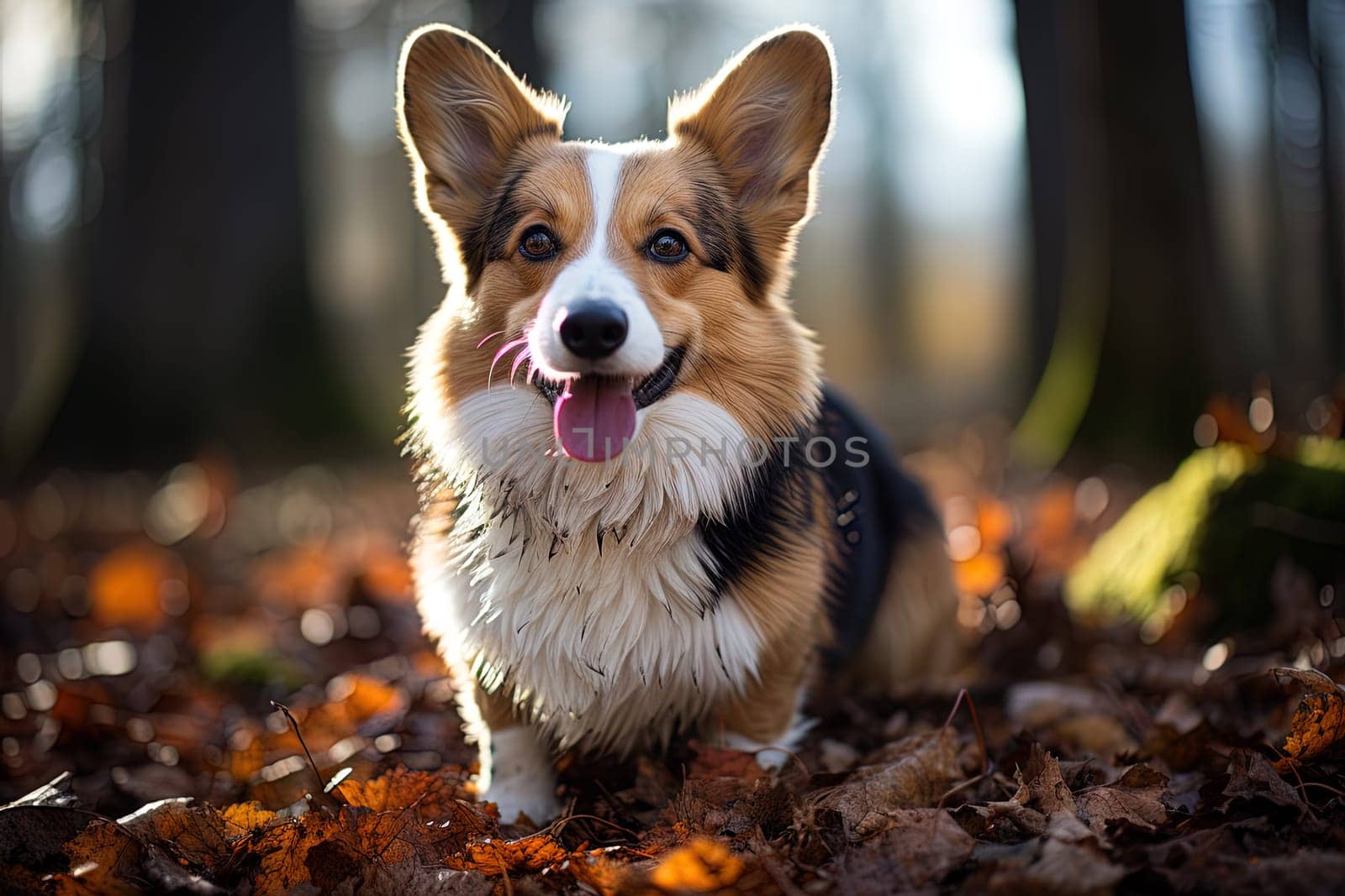 Portrait of Welsh Corgi cardigan on a nature close up cropped photo. Ai generative art