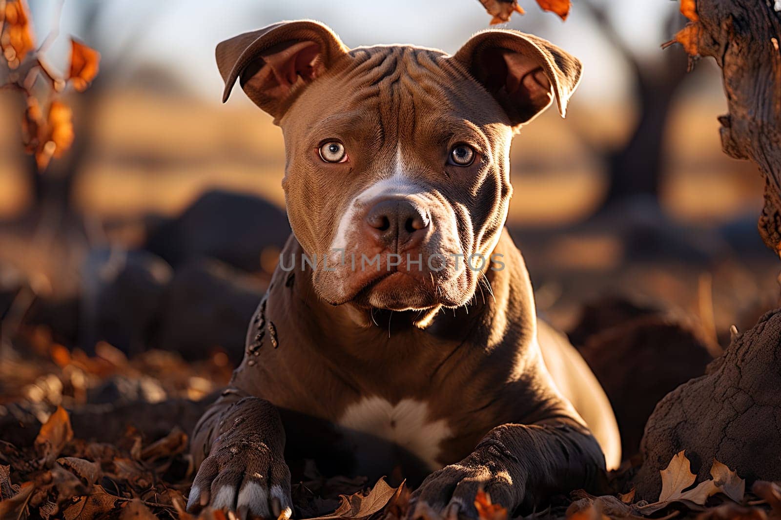 American Bulldog on a nature, close up photo, neutral light. Ai generative art