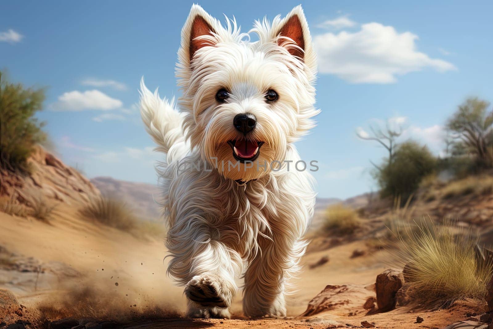 West, Highland, White, Terrier on a summer nature, ai generative art