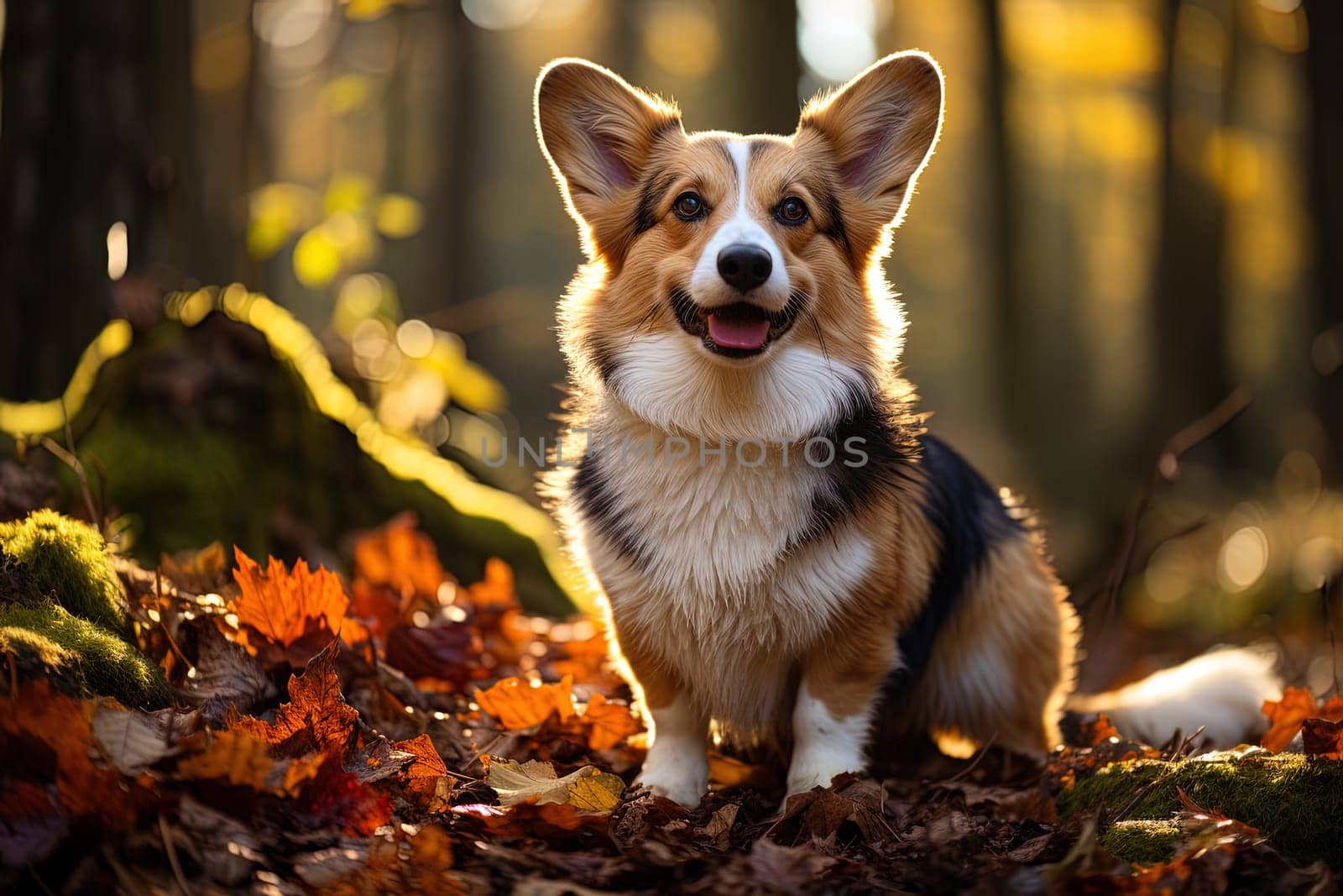 Portrait of Welsh Corgi cardigan on a nature close up cropped photo. Ai generative art