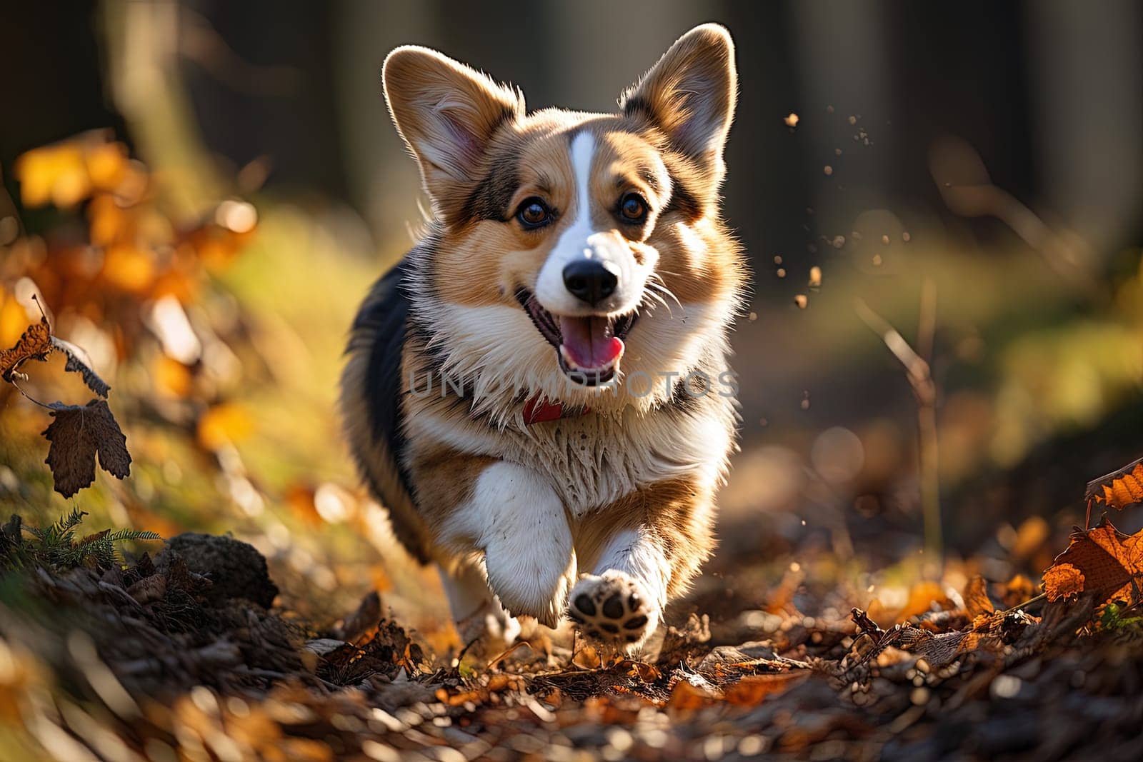 Portrait of Welsh Corgi cardigan on a autumn nature close up cropped photo. Ai generative art