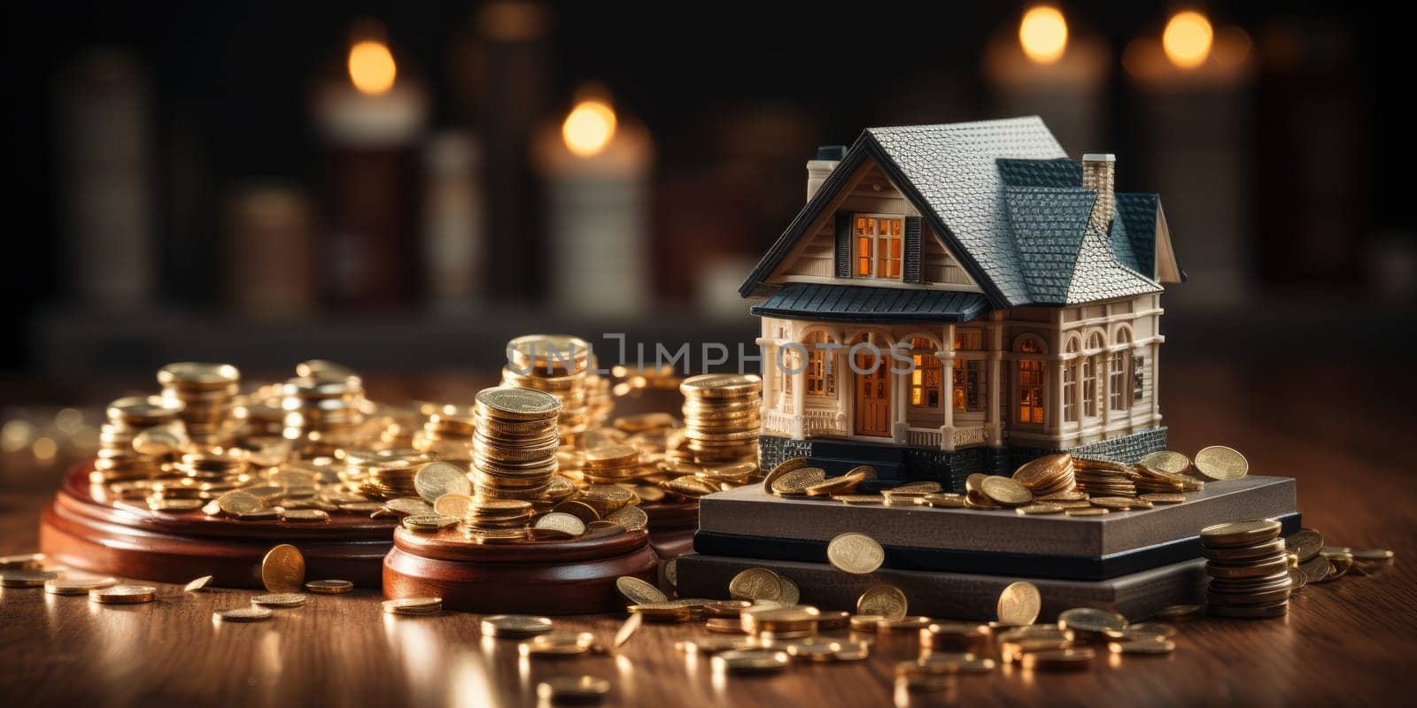 Buying or Renting or Loan properties via agents modeling wooden houses and tables with coin. Generative AI by itchaznong