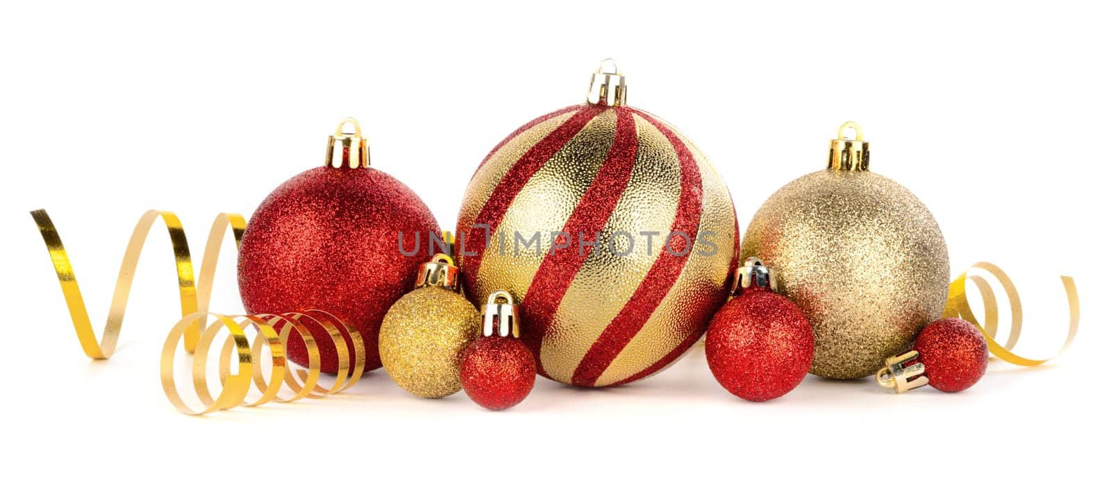 golden and red balls isolated on white background