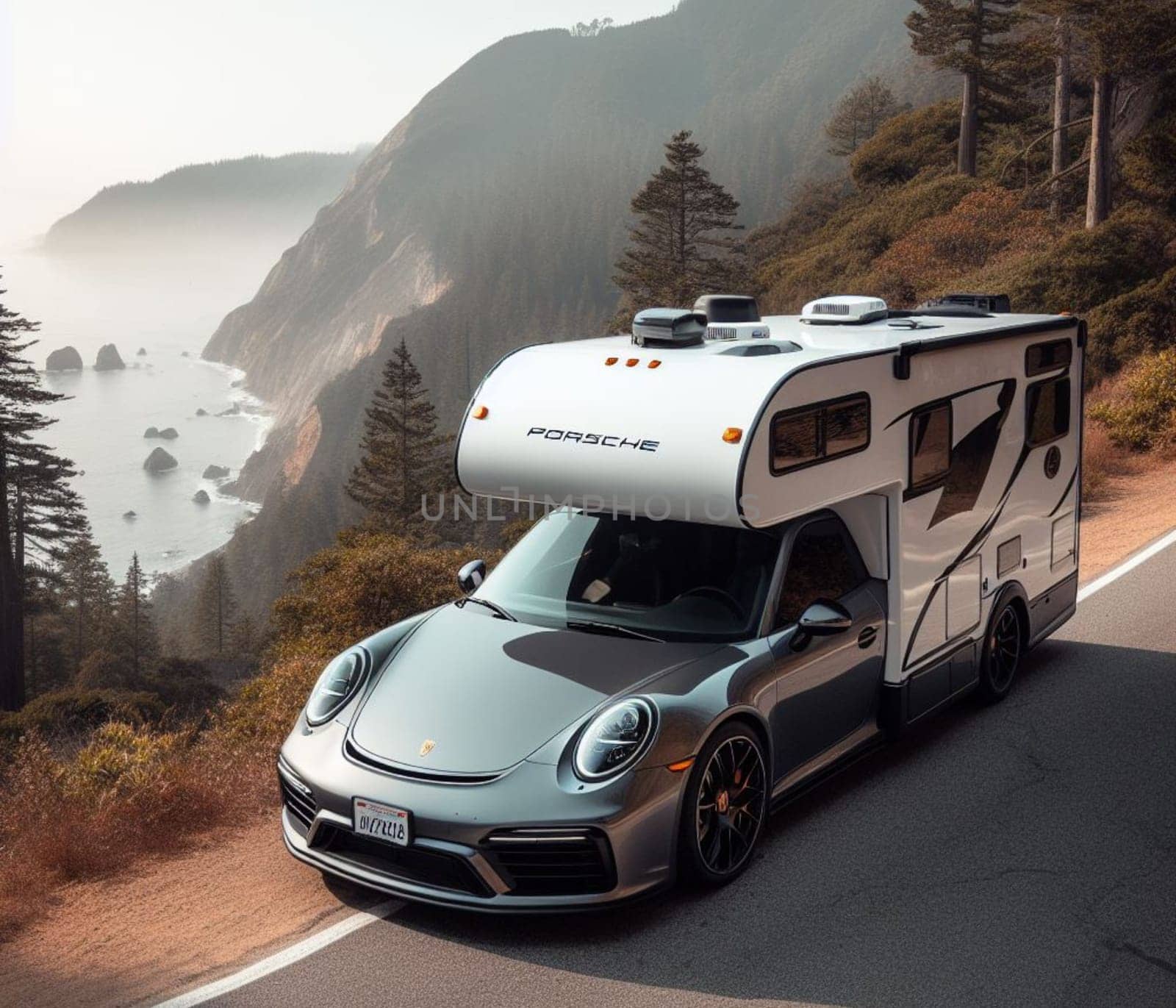 classic german 911 sport supercar design camper van conversion for digital nomad adventure weekender ai art generated