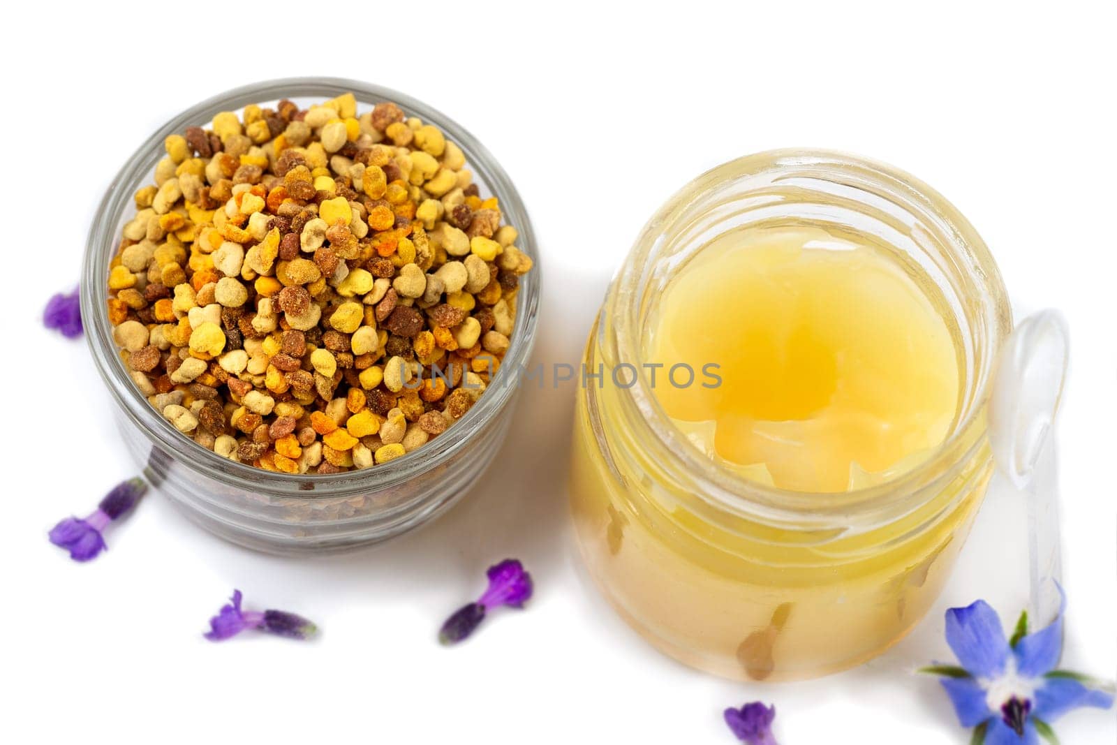 A variety of bee products. Honey, pollen, royal jelly, Apitherapy. Healthy products made by bees. by JPC-PROD