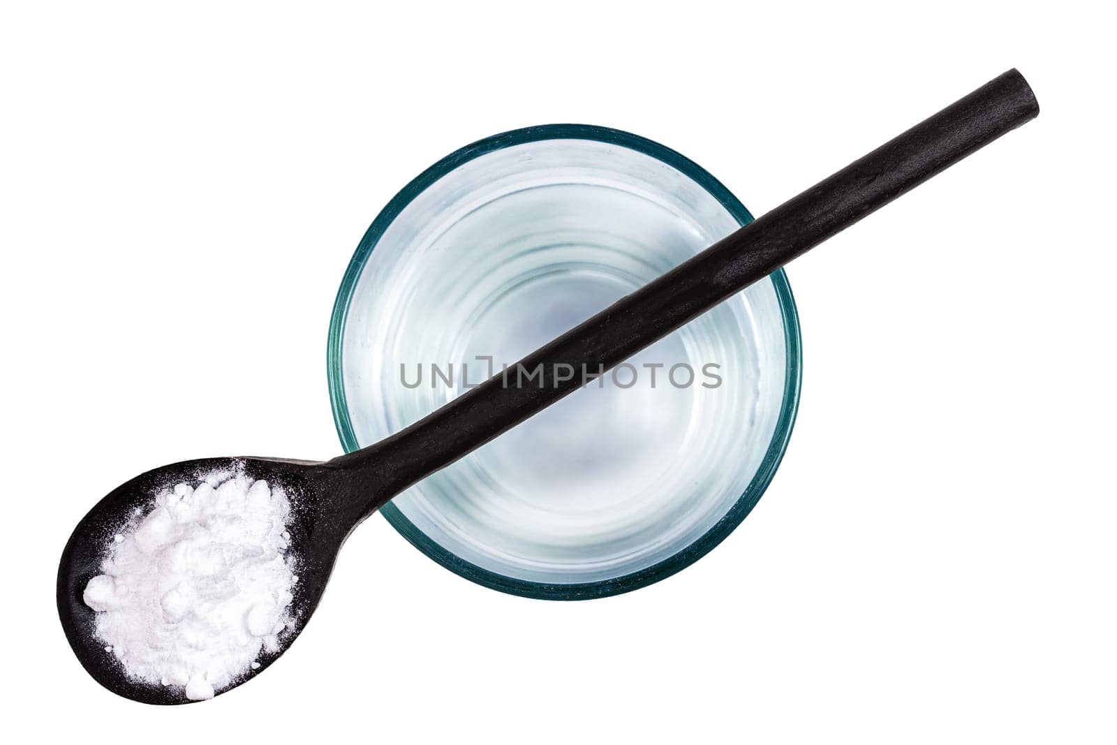 Spoon of baking soda over glass of water, isolated on white backgrpnd by JPC-PROD
