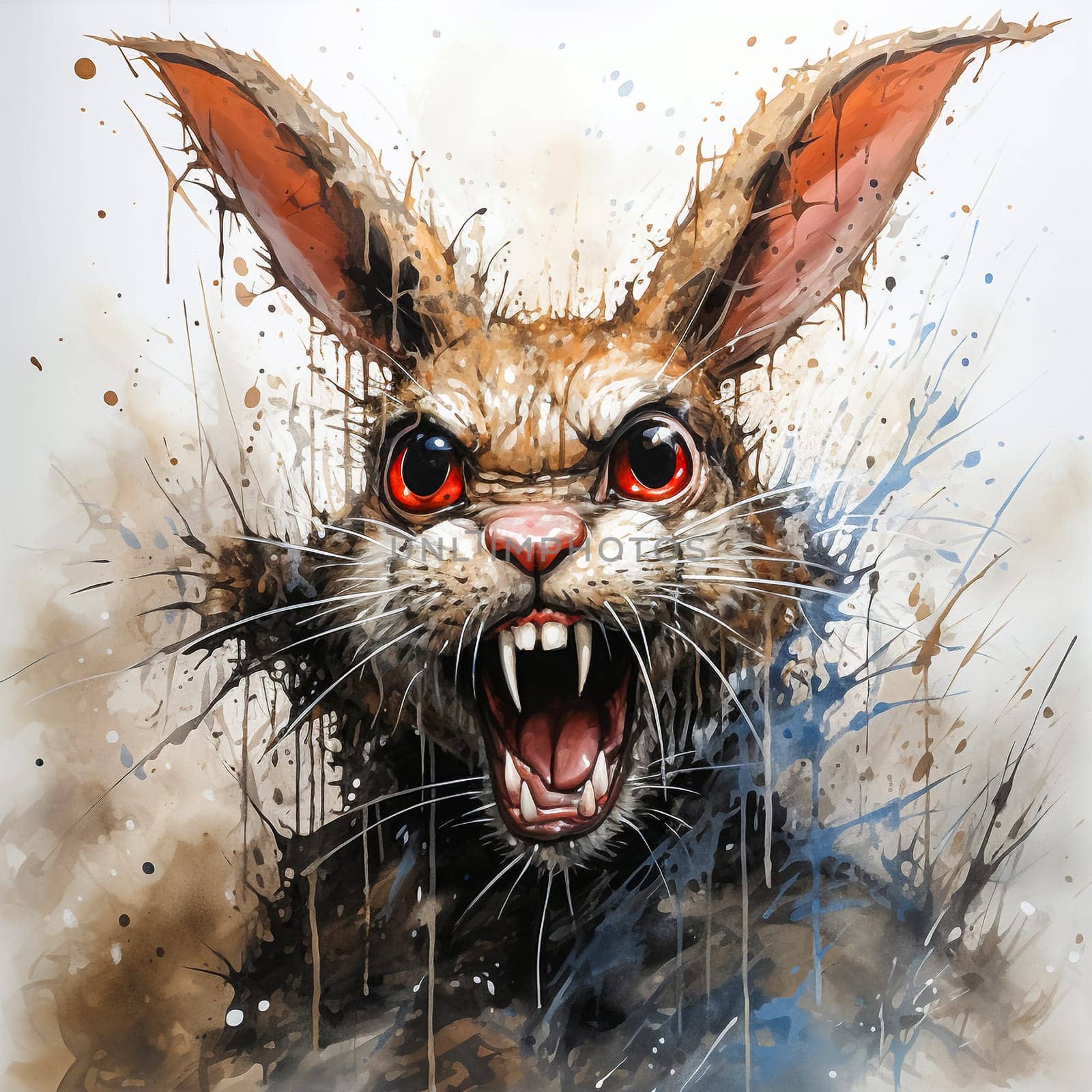 Aggressive rabbit disgustedly shows his teeth in watercolor by Alla_Morozova93