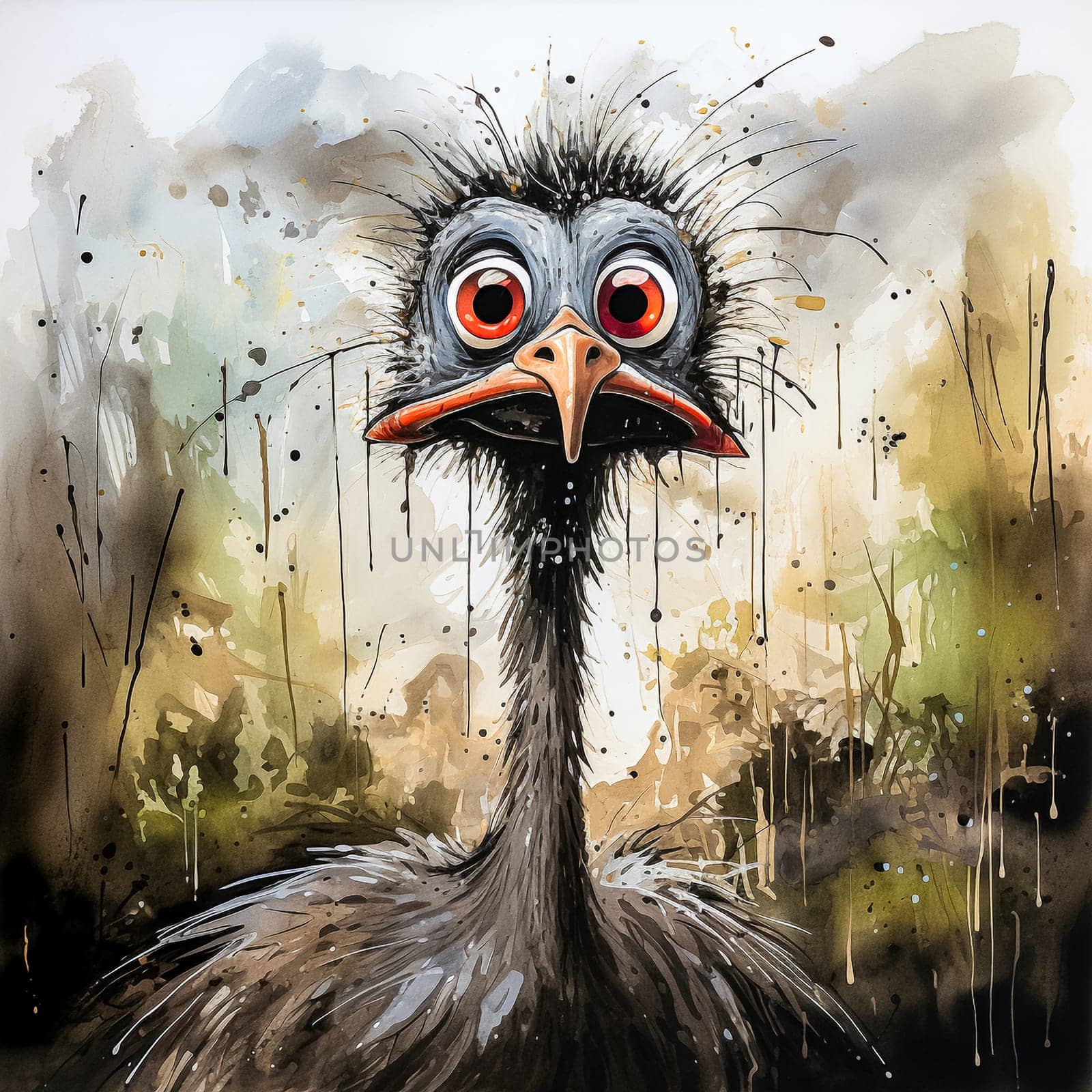 watercolor rendering of an ostrich by Alla_Morozova93