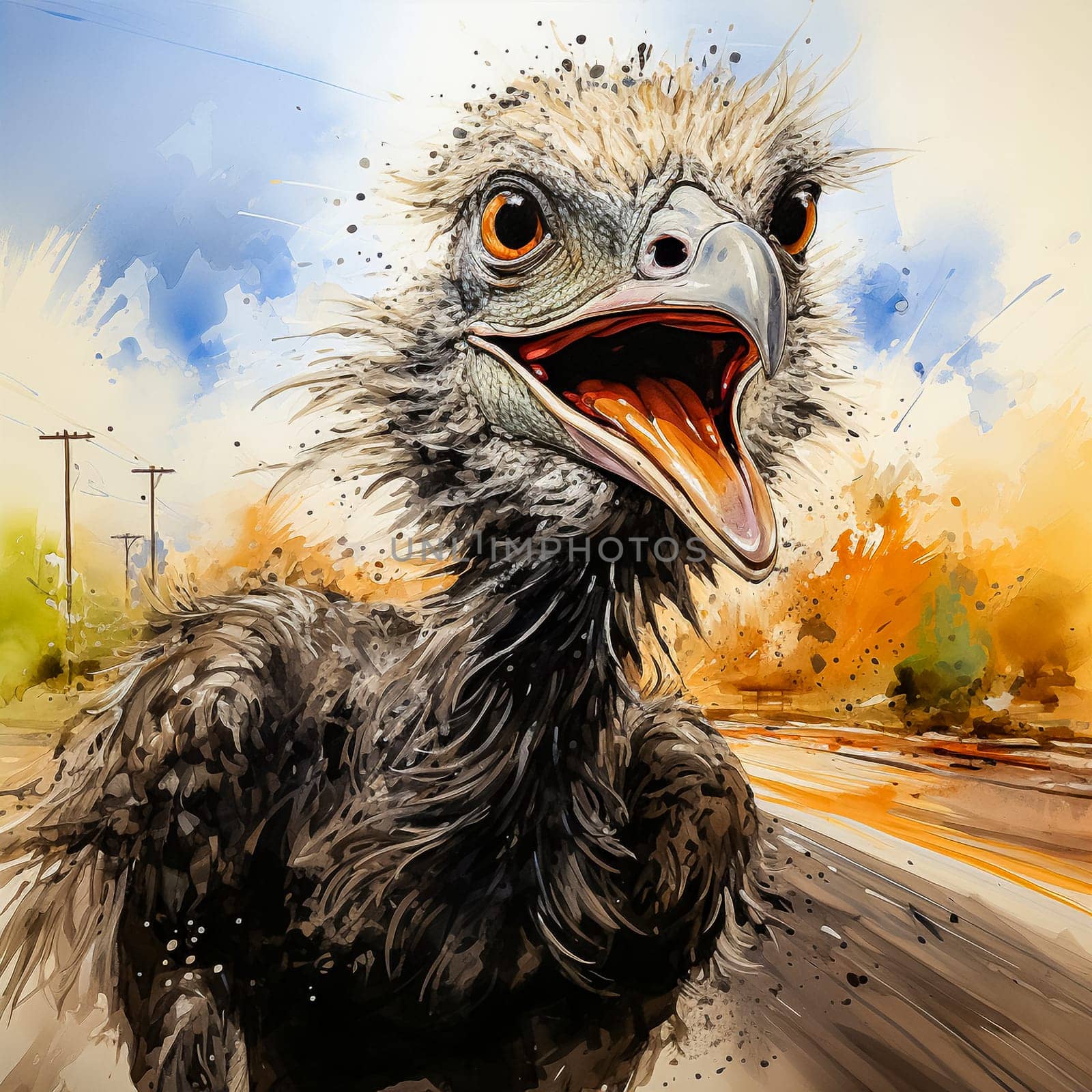 watercolor rendering of an ostrich by Alla_Morozova93