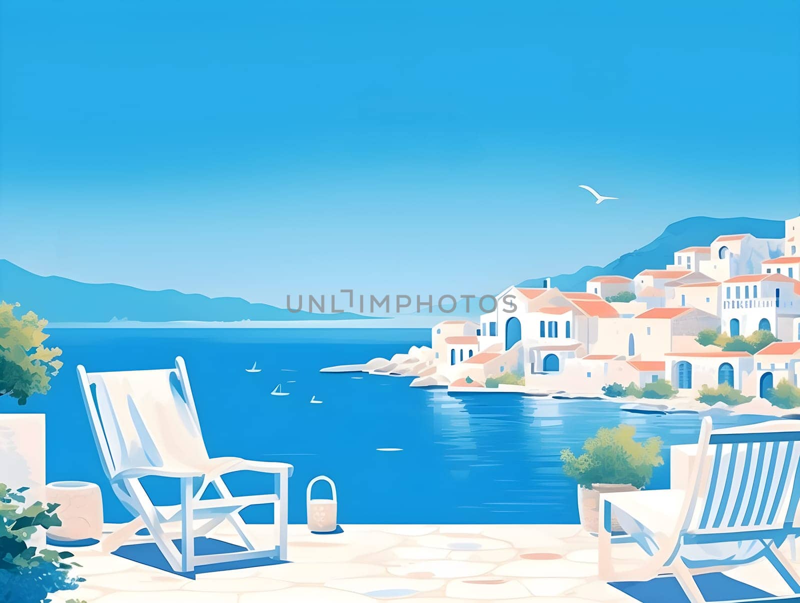 Peaceful Mediterranean landscapes with blue sea in the background - AI generative